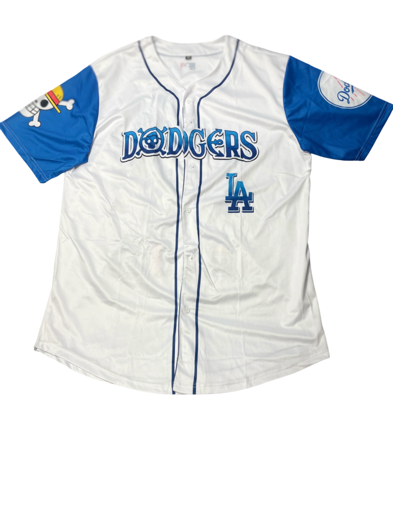 LA Dodgers x One Piece Luffy Pitcher White-Blue Jersey