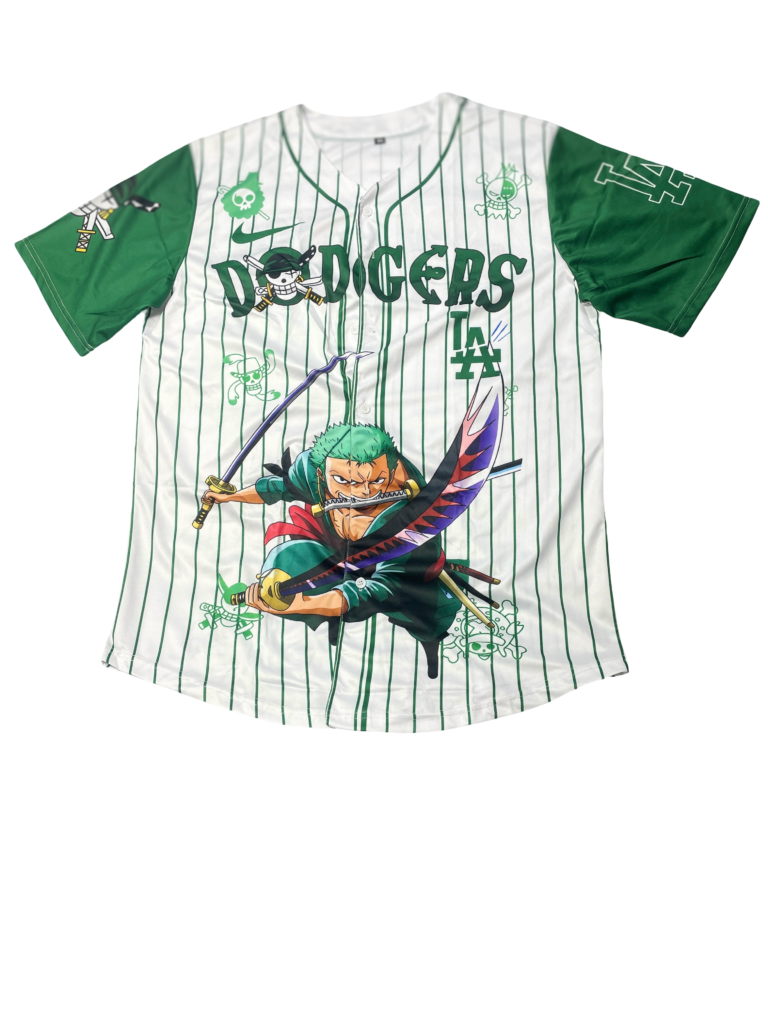LA Dodgers x One Piece Zoro Green Pinstripe Jersey