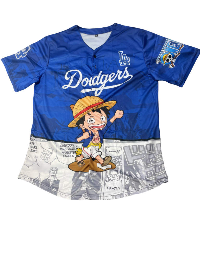 LA Dodgers x One Piece Young Luffy Manga Panel Blue Jersey