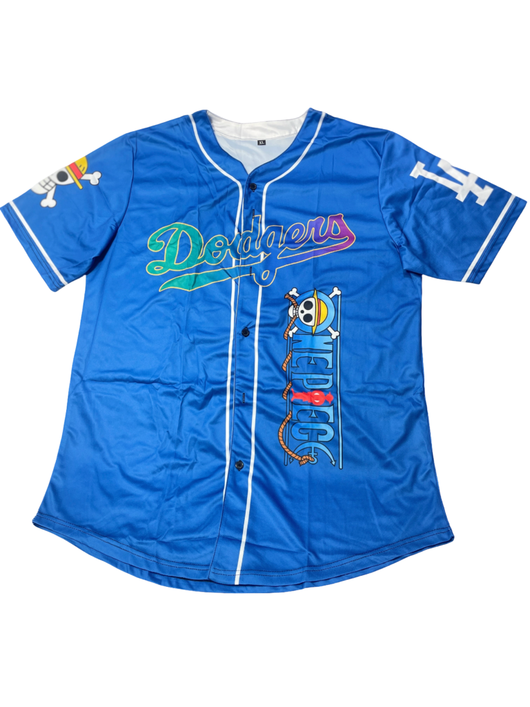 LA Dodgers x One Piece Luffy Pitcher Blue Button Jersey