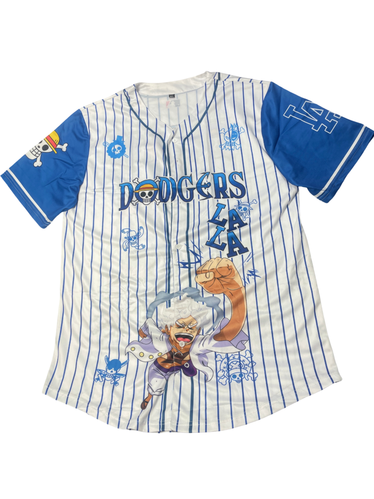 LA Dodgers x One Piece Luffy Gear 5 Pinstripe Jersey